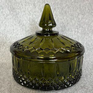 Green Indiana Glass Princess Candy Dish With Lid
